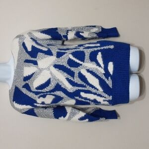 Nanell oversized hand knit wool sweater vintage women S Bleu Y2K retro artsy